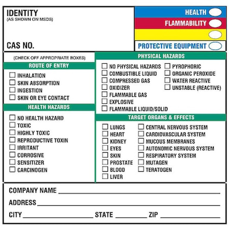 Hazmat/Reactivity Secondary Label, Multicolor, Pk100 - 60330