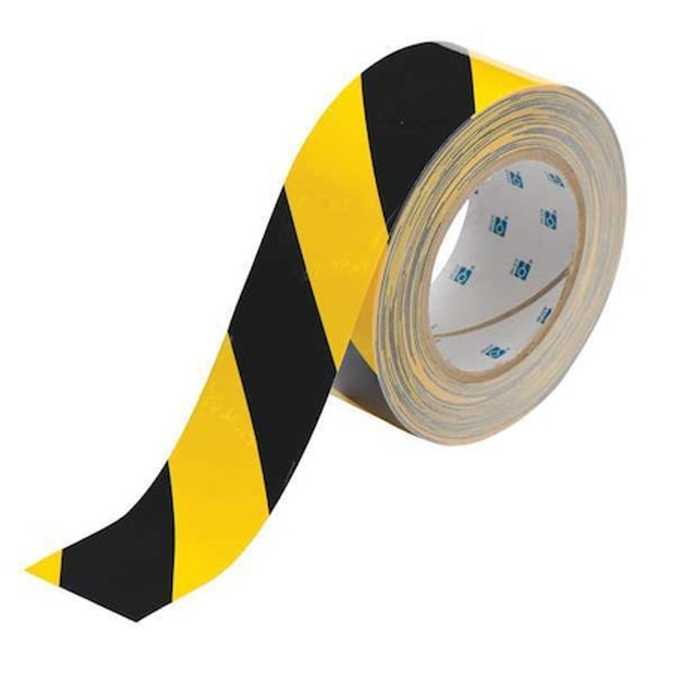 ToughStripe Floor Marking Tape, Gen Purpose, Striped, Black/Yellow, 2 in x 100 ft, 8 mil Thickness - 104317