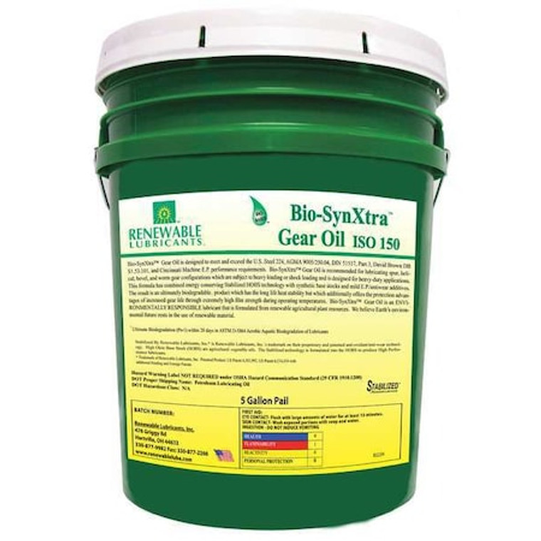 5 gal Bio-SynXtra Gear Oil Pail 150 ISO Viscosity, 80W90 SAE, Yellow - 82434