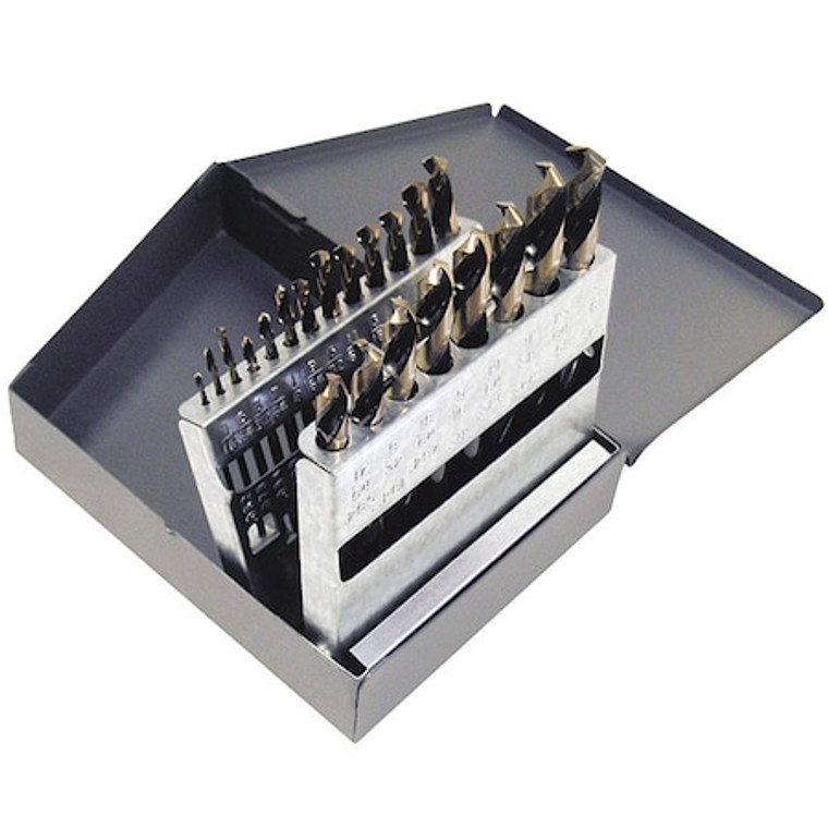 21PC 135° Heavy-Duty Mechanics Length Dril Set Cle-Line 1875R Black & Gold HSS 1/16-3/8x1/64 - C21161
