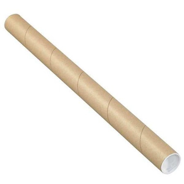 Mailing Tubes with Caps, 1 1/2" x 26", Kraft, 50/Case - P1526K