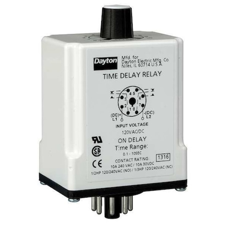 Time Delay Rlay, 12VDC, 10A, DPDT, 0.05 sec. - 24EN99