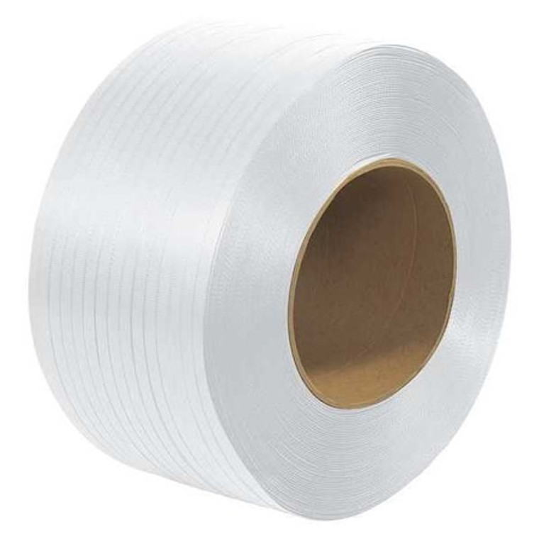 Polypropylene Strapping, Machine Grade, Embossed, 8" x 8" Core, 1/2" x 9900', White, 1/Coil - PS2220