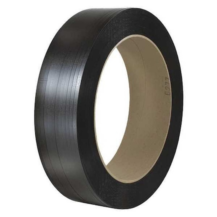 Signode® Comparable Polypropylene Strapping, Hand Grade, Smooth, 16" x 6" Core, 7/16" x 9000', Black, 1/Coil - PSH723