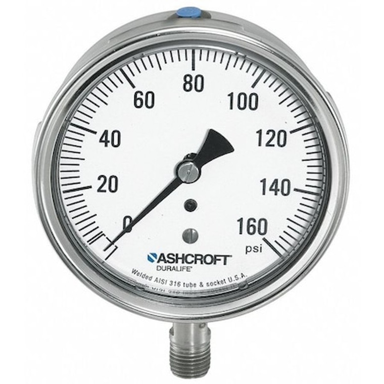 Pressure Gauge, 0 to 1500 psi, 1/4 in MNPT, Stainless Steel, Silver - 251009SW02L1500#