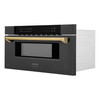 ZLINE 5-Piece Appliance Package - 48-Inch Paramount Dual Fuel Range, Wall Mount Range Hood, 36-Inch French Door Refrigerator with Water Dispenser, Dishwasher, and 30-Inch Microwave Drawer in Black Stainless Steel with Gold Accents
