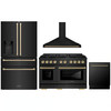 ZLINE 4-Piece Appliance Package - 48-Inch Paramount Gas Range, Wall Mount Range Hood, 36-Inch French Door Refrigerator with Water Dispenser, Dishwasher, in Black Stainless Steel with Champagne Bronze Accents