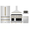 ZLINE 5-Piece Appliance Package - 48-Inch Paramount Autograph Gas Range, Wall Mount Range Hood, 36-Inch French Door Refrigerator, Dishwasher, and 30-Inch Microwave Drawer in Stainless Steel with Gold Accents