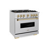ZLINE Autograph 36-Inch 5.2 Cu. Ft. Classic Dual Fuel Range with 6 Burner DuoPro™ Cooktop and Oven in Satin Stainless and Champagne (PCDRSZ-36-CB)