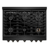 ZLINE 5-Piece Appliance Package - 36-Inch Paramount Gas Range, Wall Mount Range Hood, 36-Inch French Door Refrigerator, Dishwasher, and 30-Inch Microwave Drawer in Black Stainless Steel