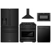 ZLINE 5-Piece Appliance Package - 30-Inch Paramount Dual Fuel Range, Wall Mount Range Hood, 36-Inch French Door Refrigerator with Water Dispenser, Dishwasher, and 24-Inch Microwave Drawer in Black Stainless Steel