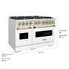 ZLINE Autograph Edition 48-Inch Classic Gas Range with 8 Burner DuoPro™ Cooktop and White Doors with Champagne Bronze Accents (PCGRZ-WM-48-CB)