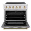 ZLINE Autograph Edition 36-Inch 5.2 Cu. Ft. Paramount Induction Range with 5 Element Cooktop and Electric Convection Oven in Stainless Steel with Polished Gold Helix Handle and Knob Accents (SINRZ-36-KG)