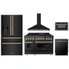 ZLINE 5-Piece Appliance Package - 48-Inch Legacy Dual Fuel Range, Wall Mount Range Hood, 36-Inch French Door Refrigerator with Water Dispenser, Dishwasher, and 24-Inch Microwave Drawer in Black Stainless Steel with Gold Accents