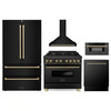 ZLINE 5-Piece Appliance Package - 36-Inch Legacy Dual Fuel Range, Wall Mount Range Hood, 36-Inch French Door Refrigerator, Dishwasher, and 30-Inch Microwave Drawer in Black Stainless Steel with Champagne Bronze Accents