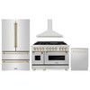 ZLINE 4-Piece Appliance Package - 48-Inch Legacy Autograph Dual Fuel Range, Wall Mount Range Hood, 36-Inch French Door Refrigerator, Dishwasher, in Stainless Steel with Gold Accents