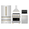 ZLINE 5-Piece Appliance Package - 30-Inch Autograph Induction Range, Wall Mount Range Hood, 36-Inch French Door Refrigerator, Dishwasher, and 24-Inch Microwave Drawer in Stainless Steel with Gold Accents