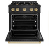 ZLINE 5-Piece Appliance Package - 30-Inch Autograph Edition Gas Range, Wall Mount Range Hood, 36-Inch French Door Refrigerator, Dishwasher, and 30-Inch Microwave Drawer in Black Stainless Steel with Champagne Bronze Accents