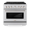 ZLINE 4-Piece Appliance Package - 36-Inch Paramount Dual Fuel Range, Wall Mount Range Hood, 36-Inch French Door Refrigerator, Dishwasher, in Stainless Steel