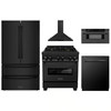 ZLINE 5-Piece Appliance Package - 30-Inch Legacy Dual Fuel Range, Wall Mount Range Hood, 36-Inch French Door Refrigerator, Dishwasher, and 30-Inch Microwave Drawer in Black Stainless Steel