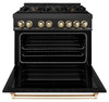 ZLINE 4-Piece Appliance Package - 36-Inch Legacy Dual Fuel Range, Wall Mount Range Hood, 36-Inch French Door Refrigerator with Water Dispenser, Dishwasher, in Black Stainless Steel with Gold Accents