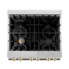 ZLINE 5-Piece Appliance Package - 30-Inch Legacy Autograph Dual Fuel Range, Wall Mount Range Hood, 36-Inch French Door Refrigerator with Water Dispenser, Dishwasher, and 30-Inch Microwave Drawer in Stainless Steel with Gold Accents