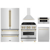 ZLINE 5-Piece Appliance Package - 30-Inch Legacy Autograph Dual Fuel Range, Wall Mount Range Hood, 36-Inch French Door Refrigerator, Dishwasher, and 30-Inch Microwave Drawer in Stainless Steel with Gold Accents
