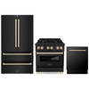 ZLINE 3-Piece Appliance Package - 30-Inch Legacy Dual Fuel Range, 36-Inch French Door Refrigerator, Dishwasher, in Black Stainless Steel with Gold Accents