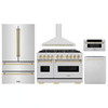 ZLINE 5-Piece Appliance Package - 48-Inch Autograph Edition Dual Fuel Range, Wall Mount Range Hood, 36-Inch French Door Refrigerator, Dishwasher, and 30-Inch Microwave Drawer in Stainless Steel with Gold Accents
