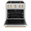 ZLINE 5-Piece Appliance Package - 30-Inch Autograph Edition Gas Range, Wall Mount Range Hood, 36-Inch French Door Refrigerator, Dishwasher, and 30-Inch Microwave Drawer in Stainless Steel with Gold Accents
