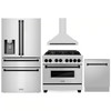 ZLINE 4-Piece Appliance Package - 36-Inch Legacy Autograph Dual Fuel Range, Wall Mount Range Hood, 36-Inch French Door Refrigerator with Water Dispenser, Dishwasher, in Stainless Steel with Matte Black Accents