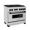 ZLINE 4-Piece Appliance Package - 36-Inch Legacy Autograph Dual Fuel Range, Wall Mount Range Hood, 36-Inch French Door Refrigerator with Water Dispenser, Dishwasher, in Stainless Steel with Matte Black Accents