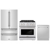 ZLINE 3-Piece Appliance Package - 30-Inch Paramount Dual Fuel Range, 36-Inch French Door Refrigerator, Dishwasher, in Stainless Steel