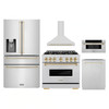 ZLINE 5-Piece Appliance Package - 36-Inch Autograph Edition Gas Range, Wall Mount Range Hood, 36-Inch French Door Refrigerator with Water Dispenser, Dishwasher, and 30-Inch Microwave Drawer in Stainless Steel with Gold Accents