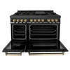 ZLINE 3-Piece Appliance Package - 48-Inch Legacy Dual Fuel Range, 36-Inch French Door Refrigerator, Dishwasher, in Black Stainless Steel with Champagne Bronze Accents