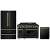ZLINE 3-Piece Appliance Package - 48-Inch Legacy Dual Fuel Range, 36-Inch French Door Refrigerator, Dishwasher, in Black Stainless Steel with Champagne Bronze Accents