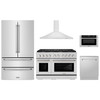 ZLINE 5-Piece Appliance Package - 48-Inch Paramount Gas Range, Wall Mount Range Hood, 36-Inch French Door Refrigerator, Dishwasher, and 24-Inch Microwave Drawer in Stainless Steel