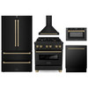 ZLINE 5-Piece Appliance Package - 30-Inch Legacy Dual Fuel Range, Wall Mount Range Hood, 36-Inch French Door Refrigerator, Dishwasher, and 24-Inch Microwave Drawer in Black Stainless Steel with Champagne Bronze Accents
