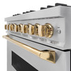 ZLINE 5-Piece Appliance Package - 36-Inch Autograph Edition Dual Fuel Range, Wall Mount Range Hood, 36-Inch French Door Refrigerator with Water Dispenser, Dishwasher, and 30-Inch Microwave Drawer in Stainless Steel with Gold Accents