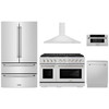 ZLINE 5-Piece Appliance Package - 48-Inch Paramount Gas Range, Wall Mount Range Hood, 36-Inch French Door Refrigerator, Dishwasher, and 30-Inch Microwave Drawer in Stainless Steel