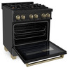 ZLINE 5-Piece Appliance Package - 30-Inch Legacy Dual Fuel Range, Wall Mount Range Hood, 36-Inch French Door Refrigerator, Dishwasher, and 30-Inch Microwave Drawer in Black Stainless Steel with Champagne Bronze Accents