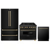 ZLINE 3-Piece Appliance Package - 36-Inch Legacy Dual Fuel Range, 36-Inch French Door Refrigerator, Dishwasher, in Black Stainless Steel with Champagne Bronze Accents