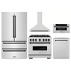 ZLINE 5-Piece Appliance Package - 36-Inch Autograph Edition Dual Fuel Range, Wall Mount Range Hood, 36-Inch French Door Refrigerator, Dishwasher, and 30-Inch Microwave Drawer in Stainless Steel Matte Black Accents