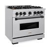 ZLINE 5-Piece Appliance Package - 36-Inch Autograph Edition Dual Fuel Range, Wall Mount Range Hood, 36-Inch French Door Refrigerator, Dishwasher, and 30-Inch Microwave Drawer in Stainless Steel Matte Black Accents