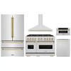 ZLINE 5-Piece Appliance Package - 48-Inch Autograph Edition Gas Range, Wall Mount Range Hood, 36-Inch French Door Refrigerator, Dishwasher, and 30-Inch Microwave Drawer in Stainless Steel with Gold Accents