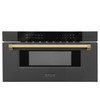ZLINE 5-Piece Appliance Package - 48-Inch Legacy Dual Fuel Range, Wall Mount Range Hood, 36-Inch French Door Refrigerator with Water Dispenser, Dishwasher, and 30-Inch Microwave Drawer in Black Stainless Steel with Gold Accents
