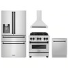 ZLINE 4-Piece Appliance Package - 30-Inch Legacy Autograph Dual Fuel Range, Wall Mount Range Hood, 36-Inch French Door Refrigerator with Water Dispenser, Dishwasher, in Stainless Steel with Matte Black Accents