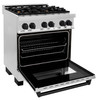 ZLINE 5-Piece Appliance Package - 30-Inch Legacy Autograph Dual Fuel Range, Wall Mount Range Hood, 36-Inch French Door Refrigerator with Water Dispenser, Dishwasher, and 30-Inch Microwave Drawer in Stainless Steel with Matte Black Accents