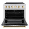 ZLINE 5-Piece Appliance Package - 36-Inch Autograph Edition Induction Range, Wall Mount Range Hood, 36-Inch French Door Refrigerator with Water Dispenser, Dishwasher, and 24-Inch Microwave Drawer in Stainless Steel with Gold Accents