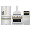 ZLINE 5-Piece Appliance Package - 36-Inch Autograph Edition Induction Range, Wall Mount Range Hood, 36-Inch French Door Refrigerator with Water Dispenser, Dishwasher, and 24-Inch Microwave Drawer in Stainless Steel with Gold Accents